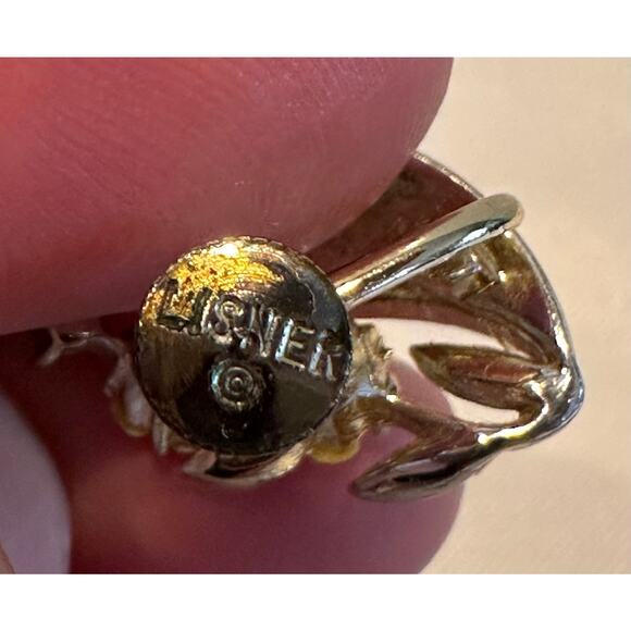 Lisner Vintage Yellow Flower and Rhinestone Earrings signed screw back designer - Picture 2 of 6